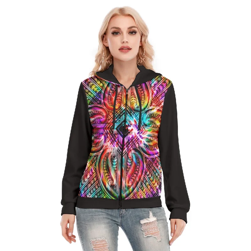 All-Over Print Women's Hoodie With Zipper