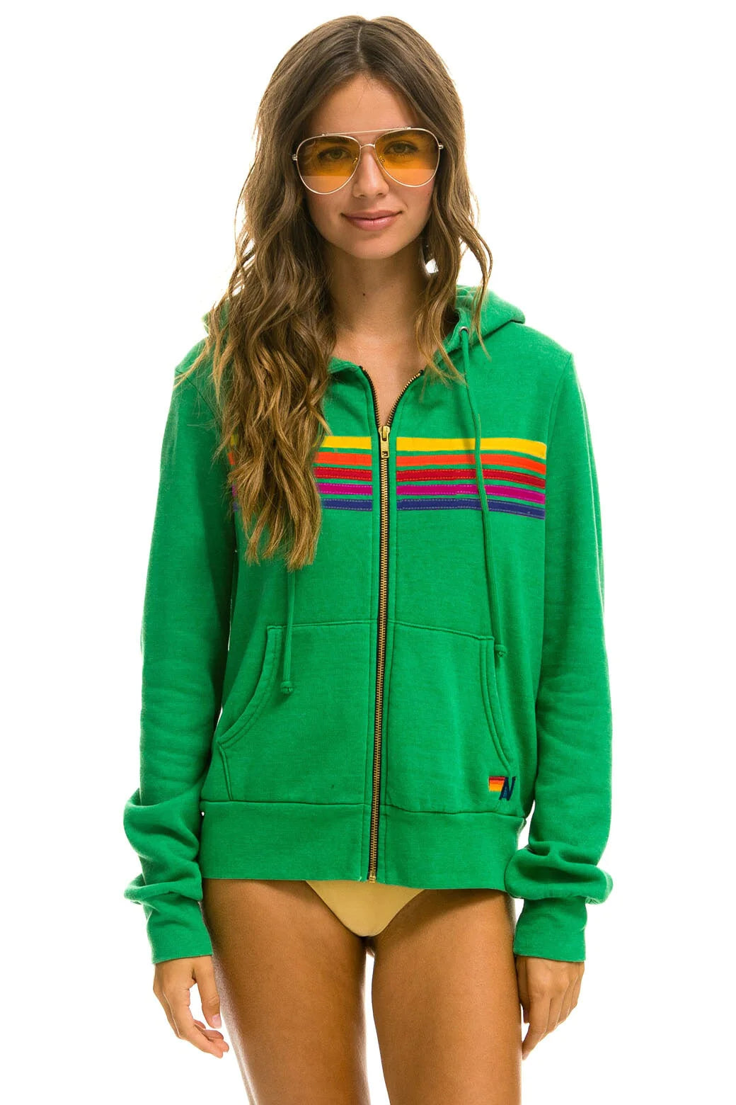 AVIATOR NATION 5 STRIPE UNISEX HOODIE - KELLY GREEN /YELLOW PURPLE