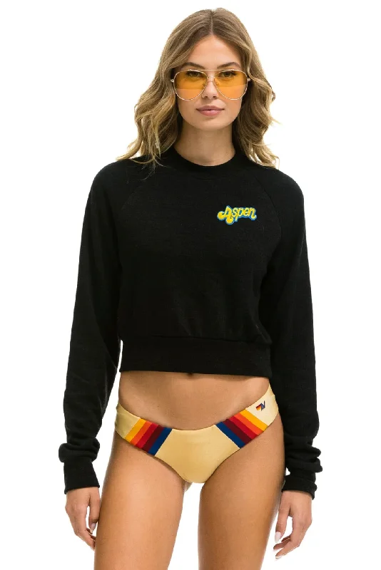 AVIATOR NATION ASPEN EMBROIDERY CROPPED CREW SWEATSHIRT - BLACK