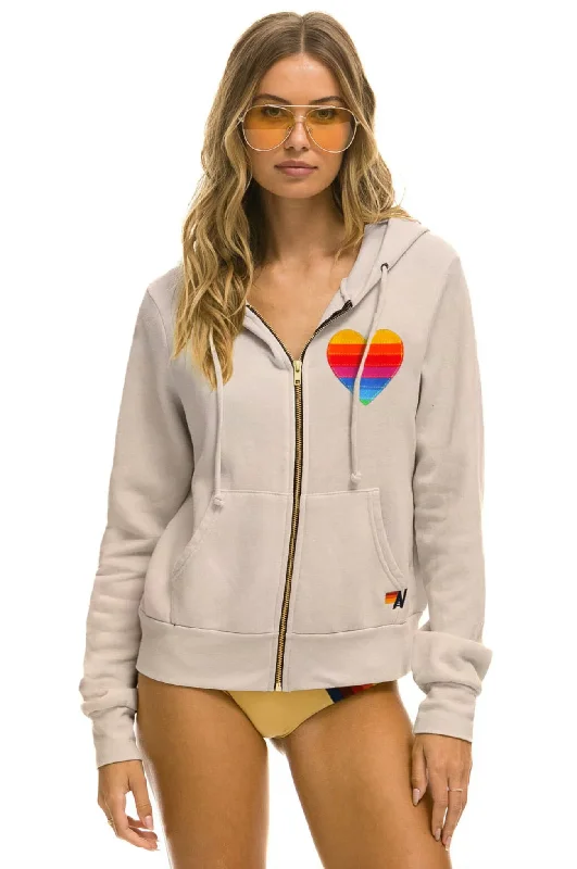 AVIATOR NATION RAINBOW HEART STITCH ZIP HOODIE - SAND