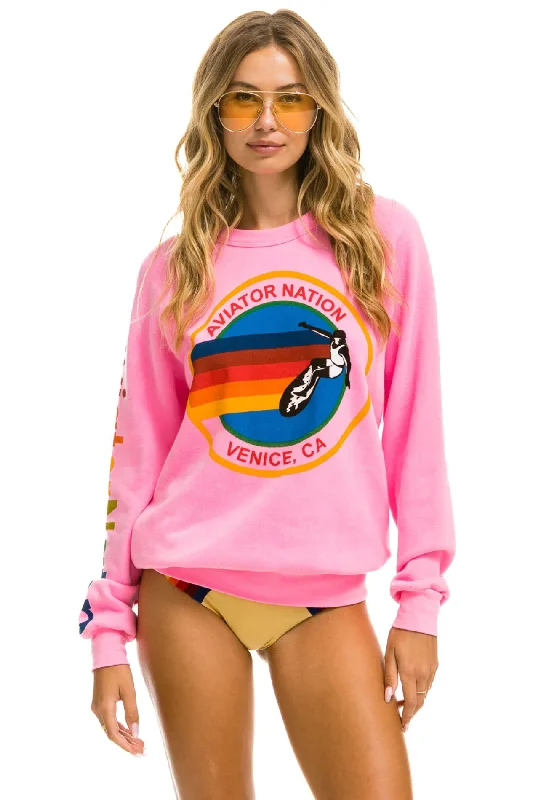 Aviator Nation Unisex Crew Sweatshirt in NEON PINK