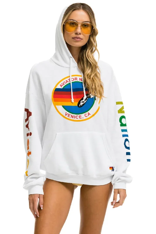 AVIATOR NATION UNISEX RELAXED PULLOVER HOODIE IN WHITE