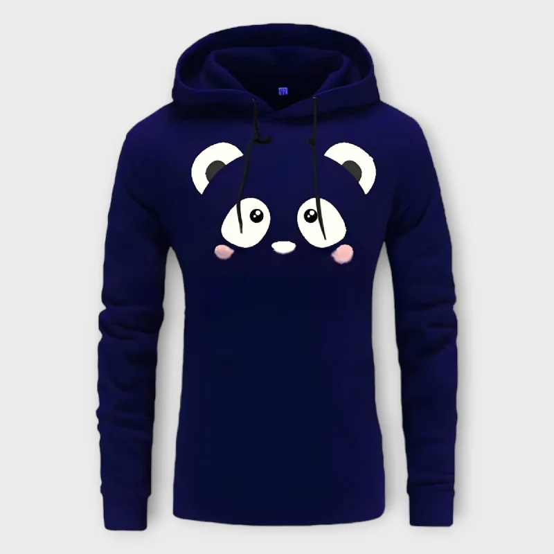 Winter Navi Blue Bear Printed Hoodie For Women's