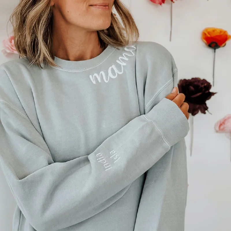 Custom Mama Embroidered Crewneck - Sage