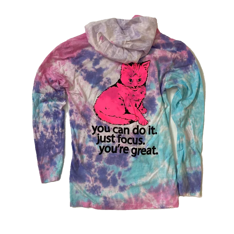 Focus Cat Long Sleeve T Hoodie - Cotton Candy