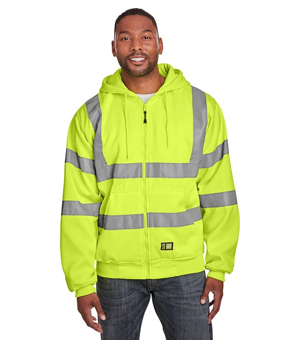 HVF021 - Berne Mens Hi-Vis Class 3 Lined Full-Zip Hooded Sweatshirt