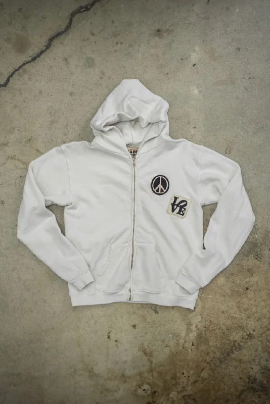 MADE WORN PEACE NOW ZIP UNISEX HOODIE IN VINTAGE WHITE