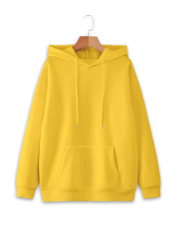 Vimal Jonney Yellow Solid Hooded Cotton Fleece Sweatshirt for Women