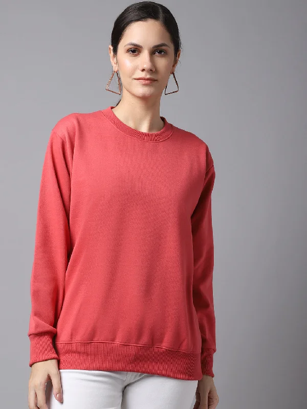 Vimal Jonney Fleece Round Neck Pink Sweatshirt For Women