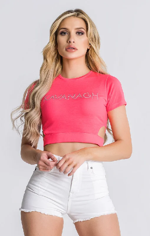 Neon Pink Crystal Cut Out Cropped Top