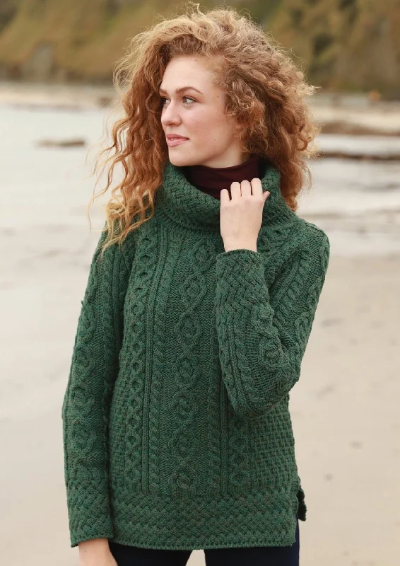 Belcare Ladies Aran Roll Neck Sweater | Connemara Green