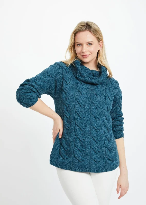 Aran Cowl Neck Chunky Sweater | Irish Sea