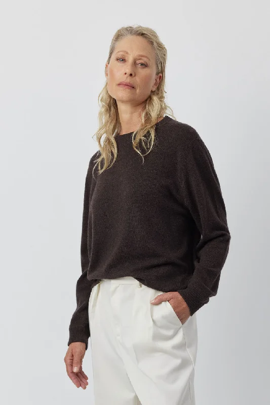 Cashmere Featherweight Oversize Crew - Chocolate