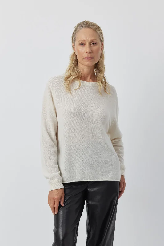 Cashmere Featherweight Oversize Crew - Cream