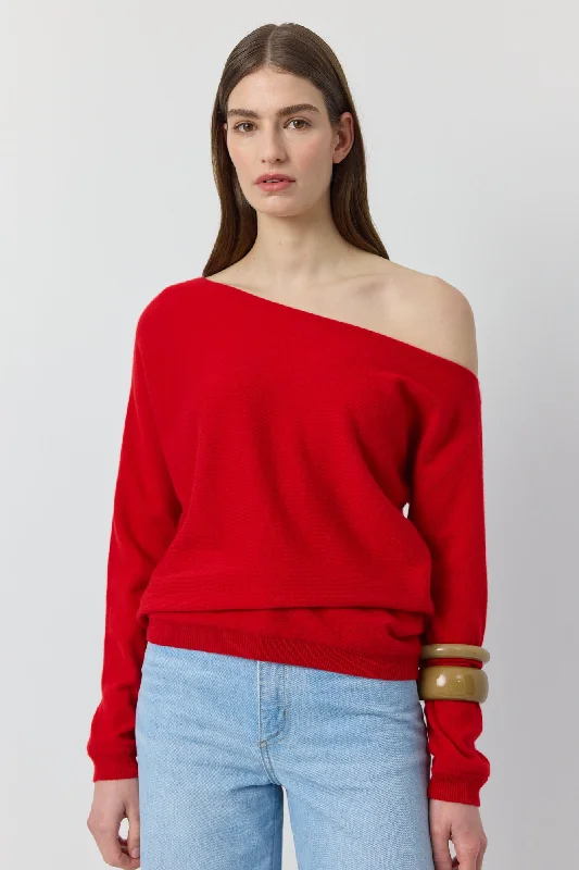 Cashmere Off Shoulder Sweater - Red