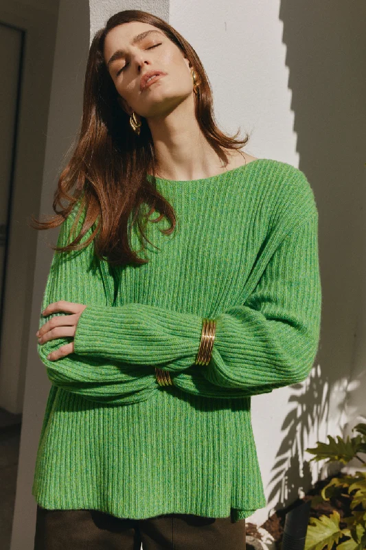 Cashmere Rib Sweater - Green Melange