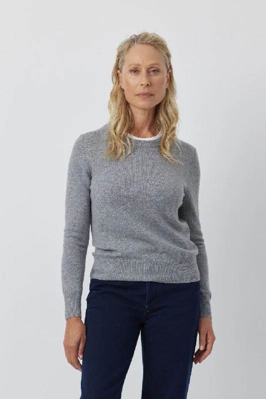 Essential Cashmere Rib Crew Sweater - Dark Grey Melange