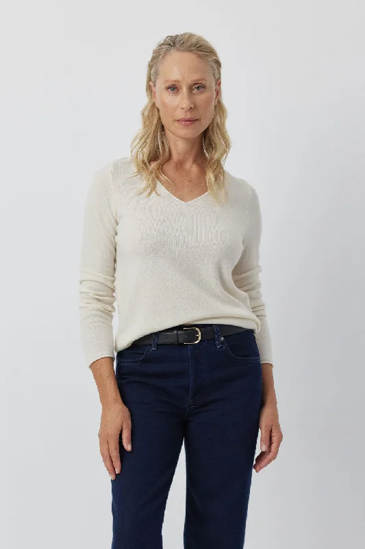 Essential Cashmere V Sweater - Cream