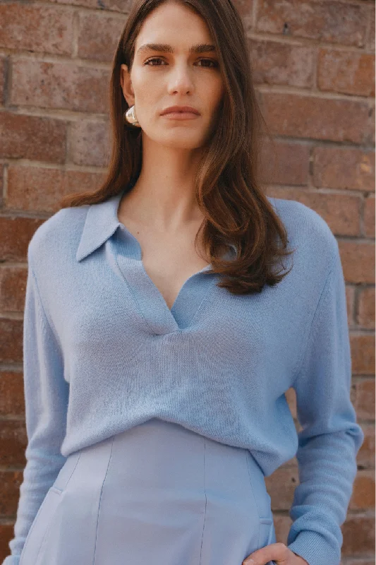 Featherweight Cashmere Polo - Malibu Blue