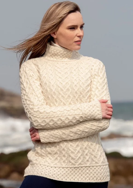 Aran Crafts Hearts High Neck Sweater | Natural