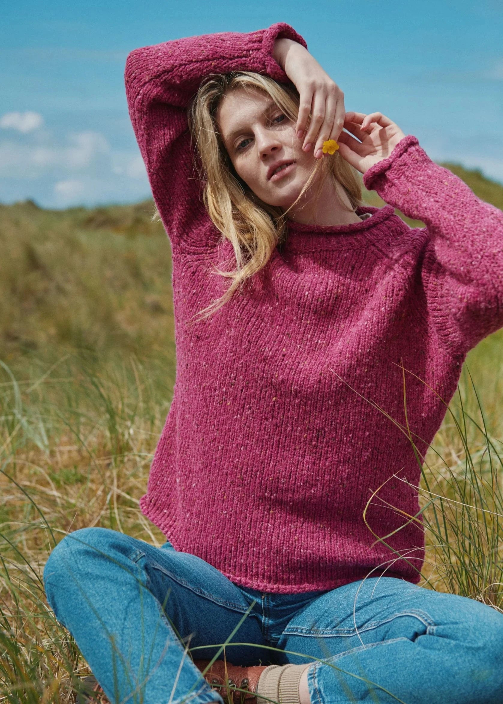 Ladies Donegal Roll Neck Sweater | Pink