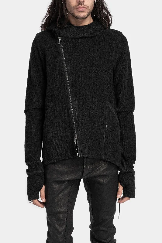 Leather effect ribbed cotton zip up hood sweater