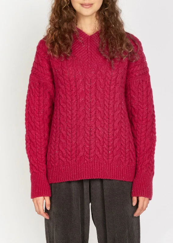 IrelandsEye Cable V-neck Aran Sweater | Bramble Berry