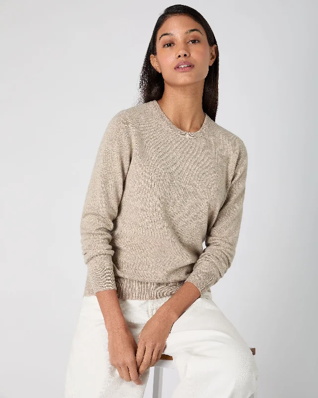 Women's Evie Classic Round Neck Cashmere Sweater Oatmeal Brown