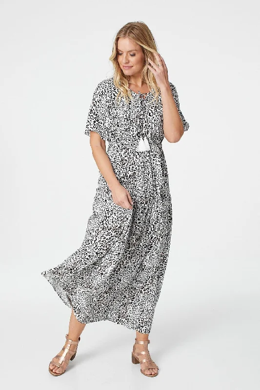 Animal Print Tie Front Maxi Dress