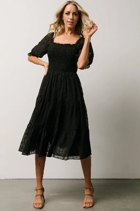 Hazel Eyelet Midi Dress | Black