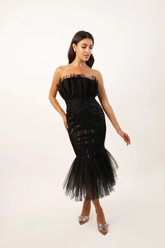 Nero Black Strapless Midi Dress