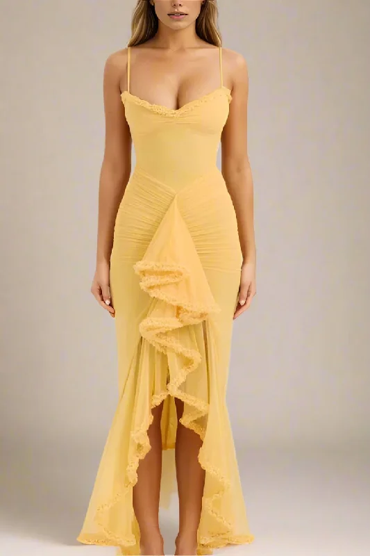 Noah Bodycon Wrap Midi Dress- Sun Yellow