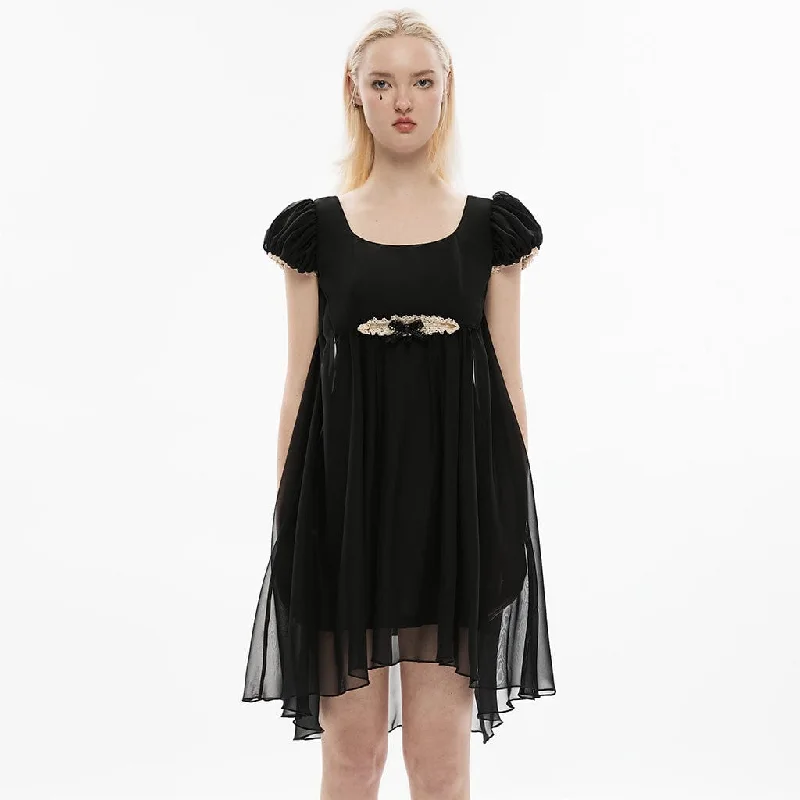 Women's Punk Irregular Puff Sleeved Mesh Splice Dress