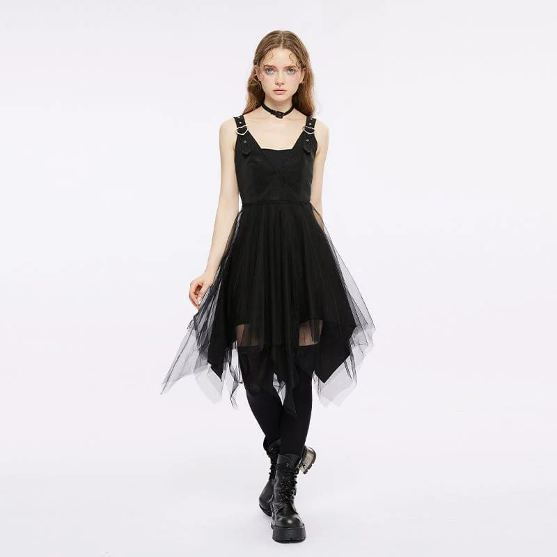 Women's Punk Plunging Irregular Mesh Splice Slip Dress