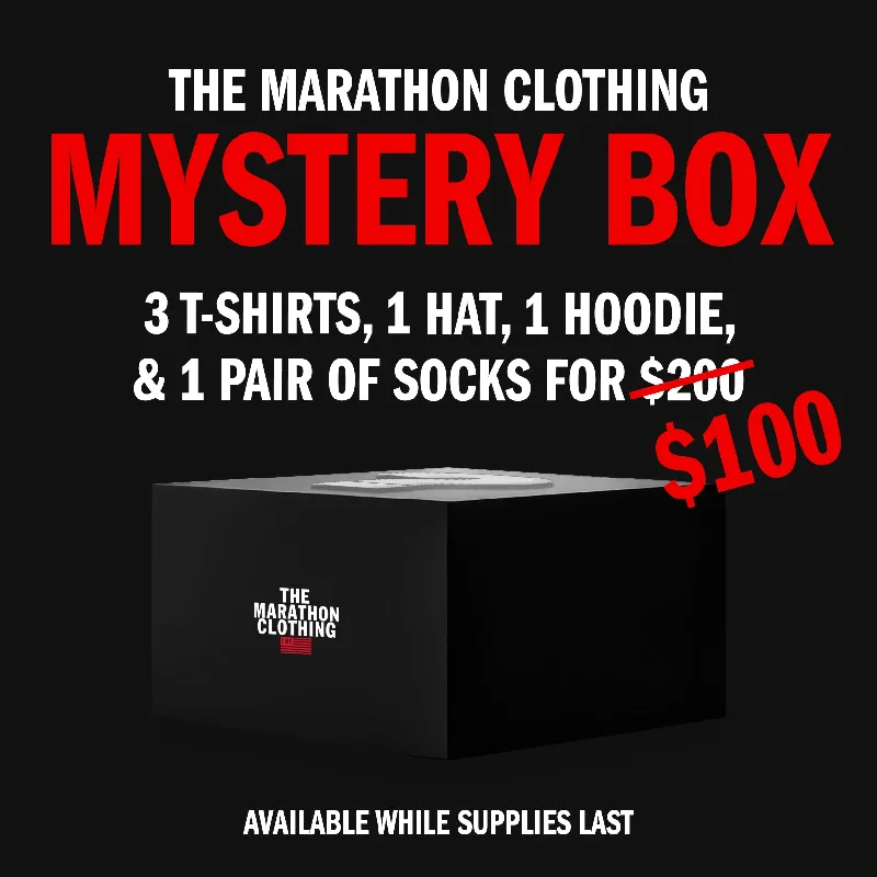 Mystery Box - 3 T-Shirts, 1 Hat, 1 Hoodie & 1 Pair of Socks