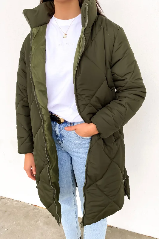 Amy Longline Puffer Jacket Khaki