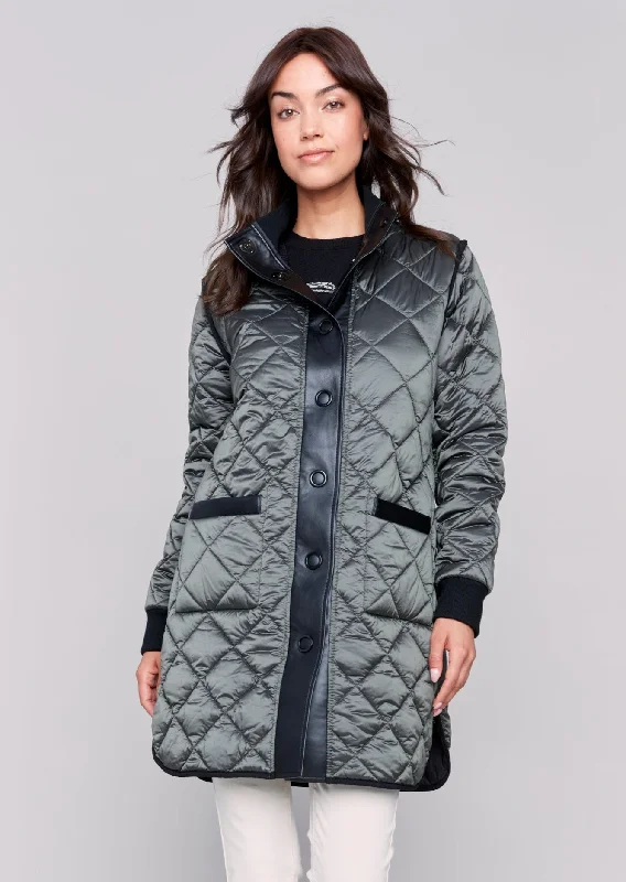 Charlie B - Iridescent Long Reversible Quilted Puffer Jacket