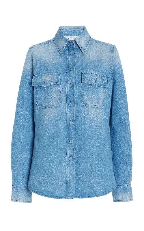 John Austin Shirt in Light Blue Recycled Cotton Linen Denim