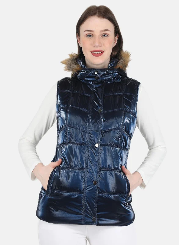 Women NAvy Blue Solid Jacket