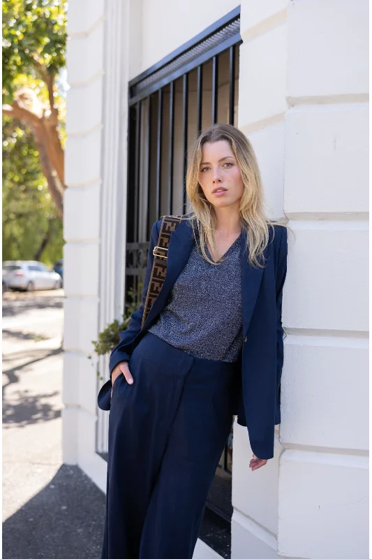 Two T's Single Breasted Linen Blazer in Navy