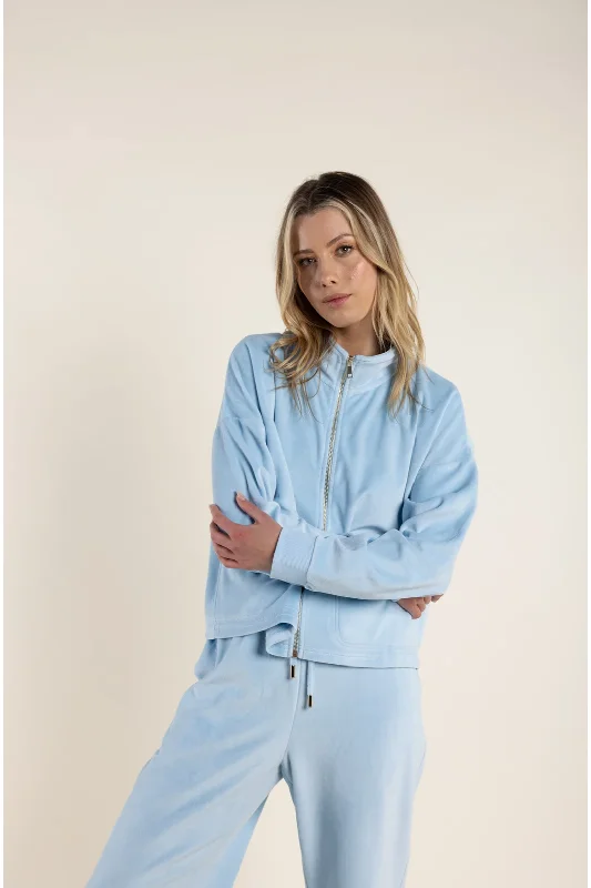 Two-T's Clothing Velour Zip Jacket in Ice Blue