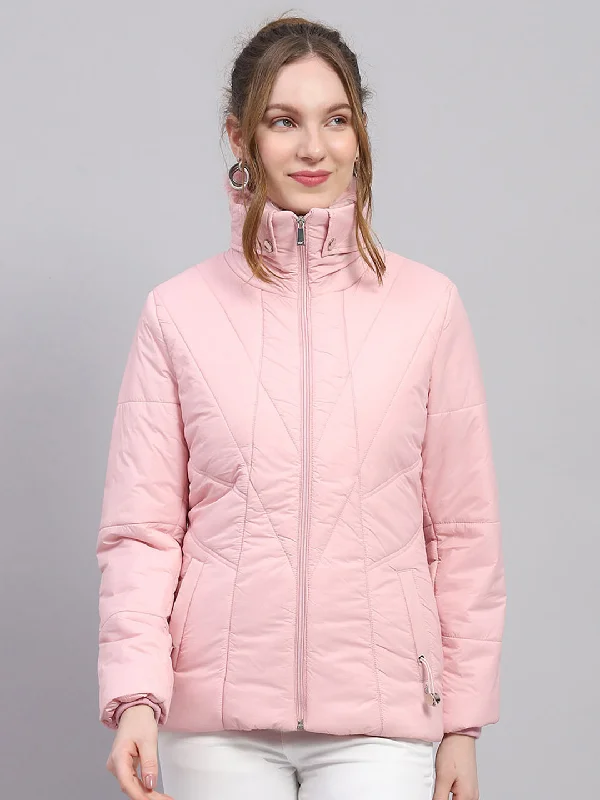 Women Pink Solid Collar Full Sleeve Jacket