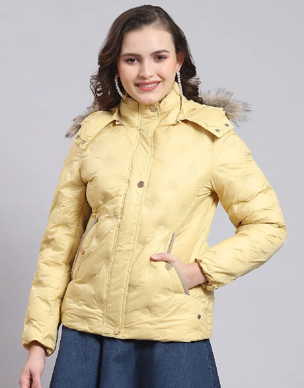 Women Yellow Solid Hooded Full Sleeve Jacket